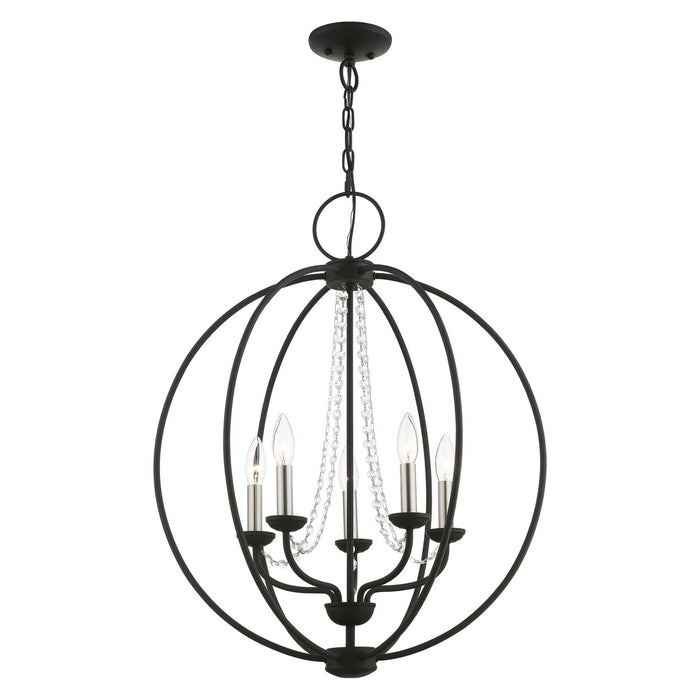 Livex Lighting 40915-04 Five Light Chandelier, Black w/Brushed Nickel Finish Candles