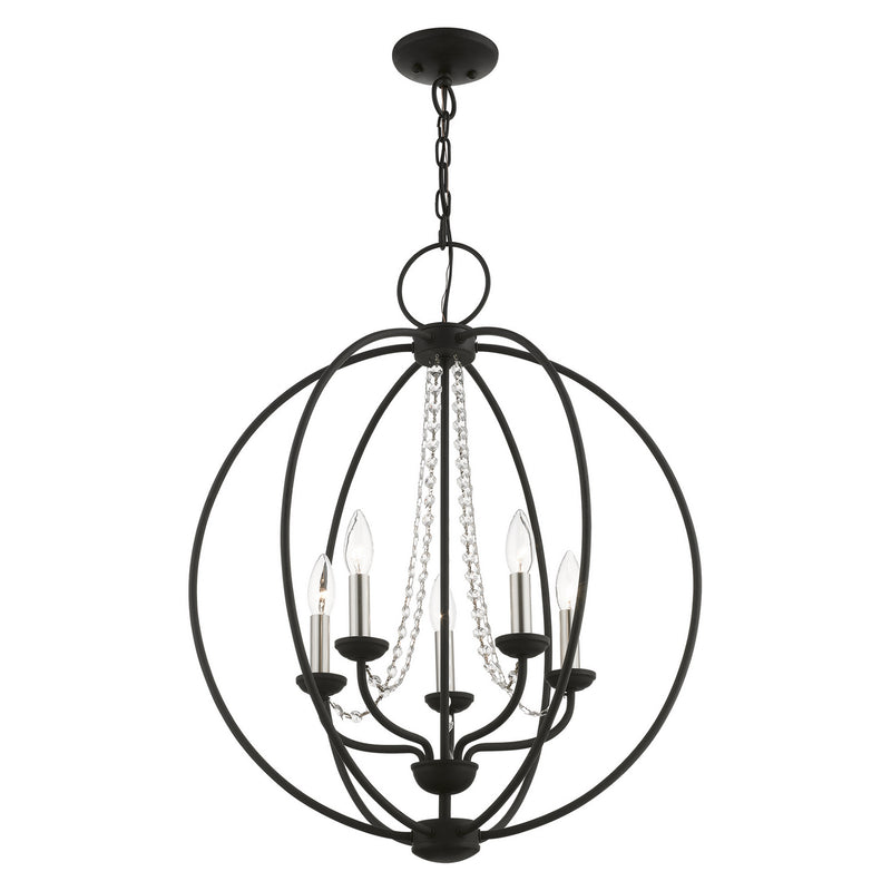 Livex Lighting 40915-04 Five Light Chandelier, Black w/Brushed Nickel Finish Candles