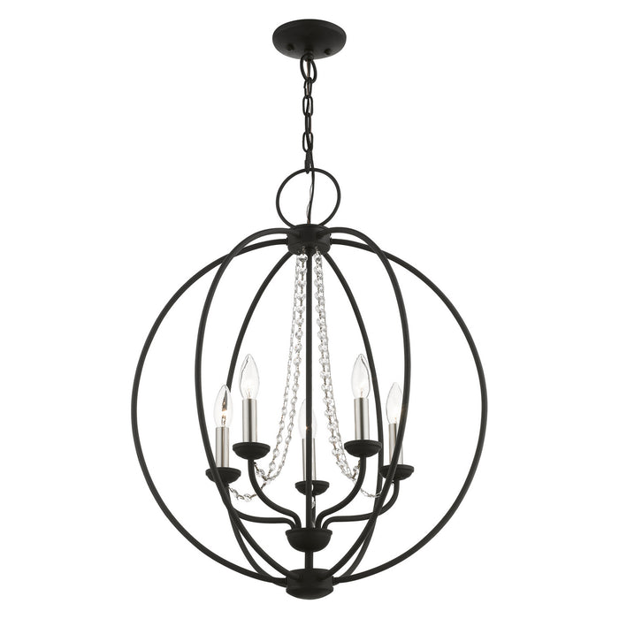 Livex Lighting 40915-04 Five Light Chandelier, Black w/Brushed Nickel Finish Candles