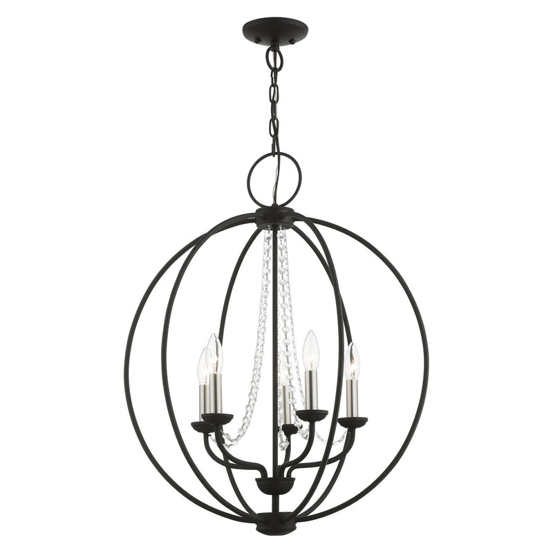 Livex Lighting 40915-04 Five Light Chandelier, Black w/Brushed Nickel Finish Candles
