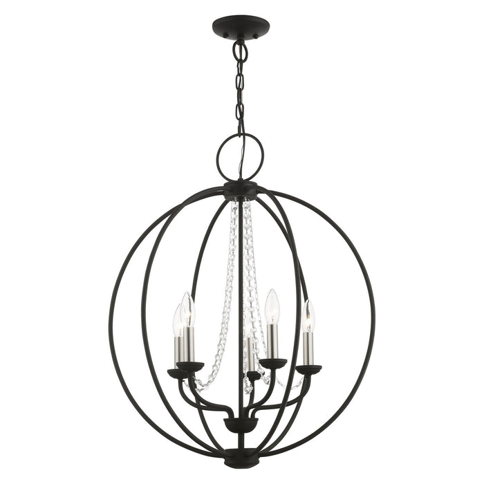 Livex Lighting 40915-04 Five Light Chandelier, Black w/Brushed Nickel Finish Candles