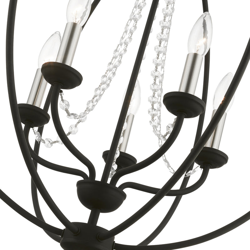 Livex Lighting 40915-04 Five Light Chandelier, Black w/Brushed Nickel Finish Candles