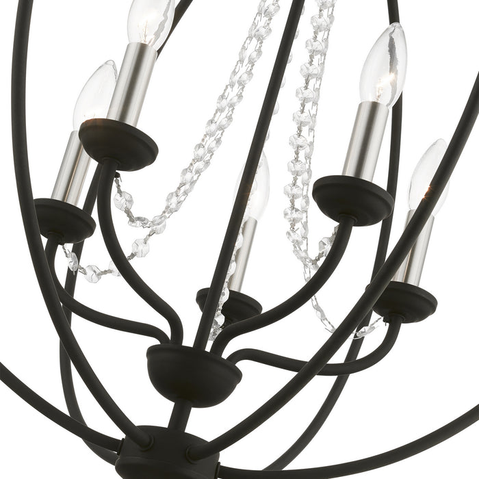 Livex Lighting 40915-04 Five Light Chandelier, Black w/Brushed Nickel Finish Candles