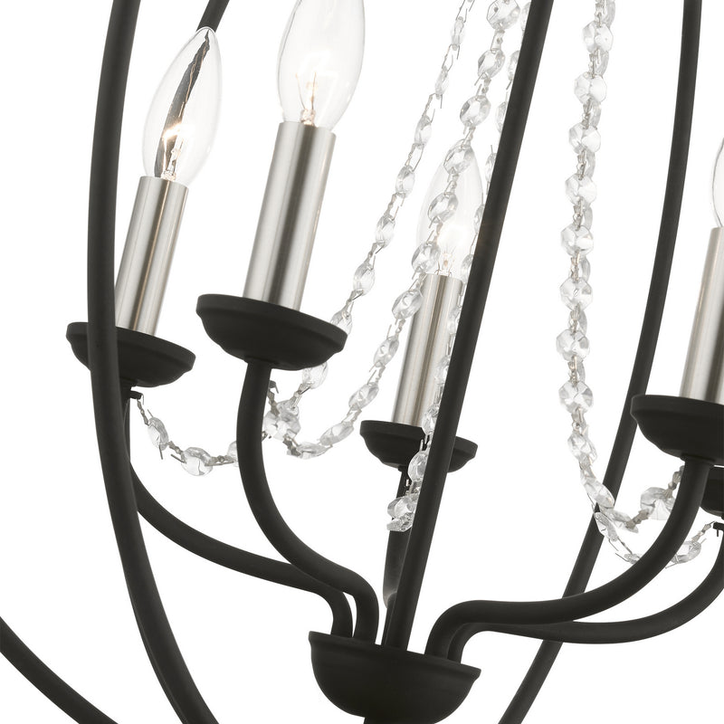 Livex Lighting 40915-04 Five Light Chandelier, Black w/Brushed Nickel Finish Candles