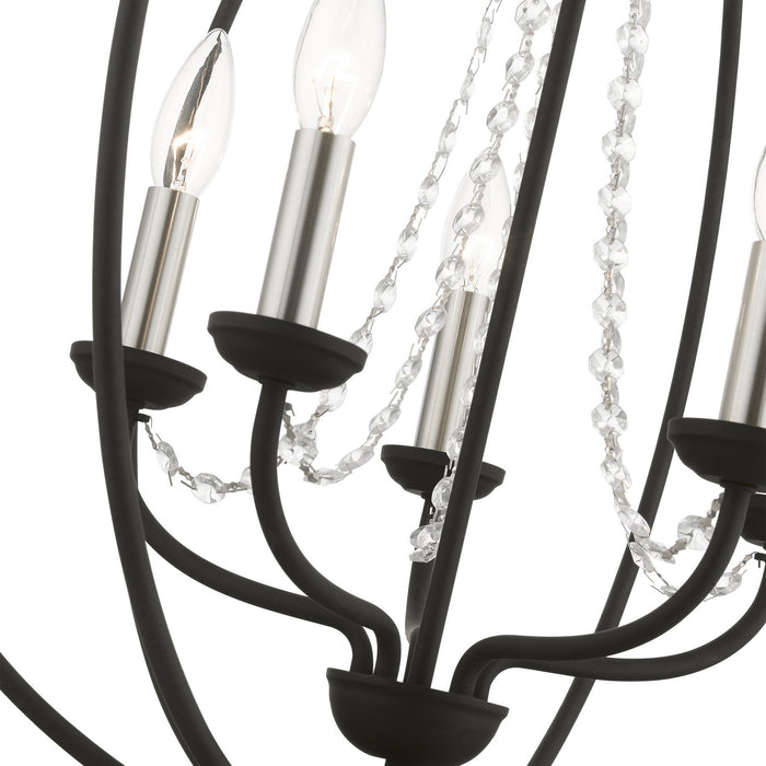 Livex Lighting 40915-04 Five Light Chandelier, Black w/Brushed Nickel Finish Candles