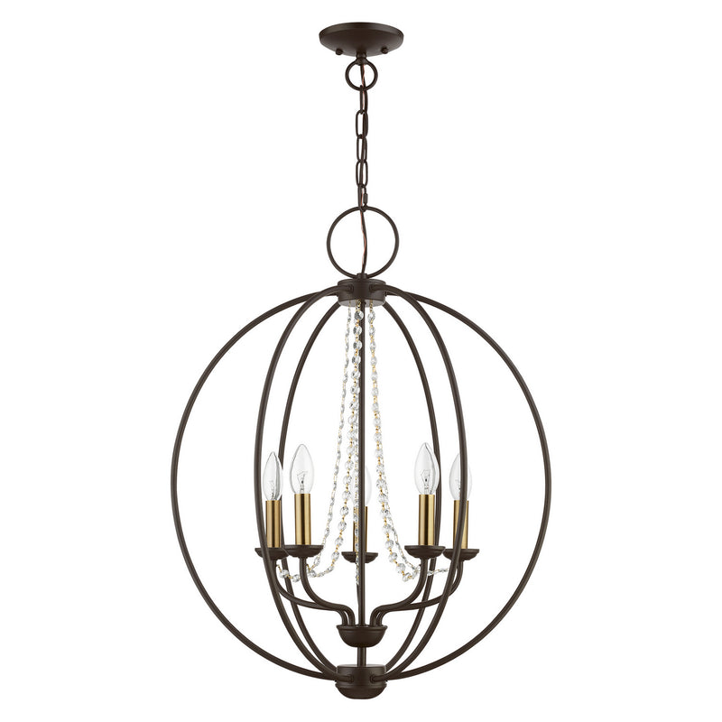 Livex Lighting 40915-07 Five Light Chandelier, Bronze w/Antique Brass Finish Candles