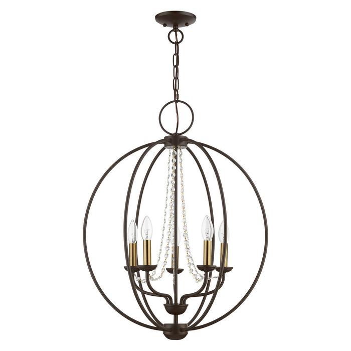 Livex Lighting 40915-07 Five Light Chandelier, Bronze w/Antique Brass Finish Candles