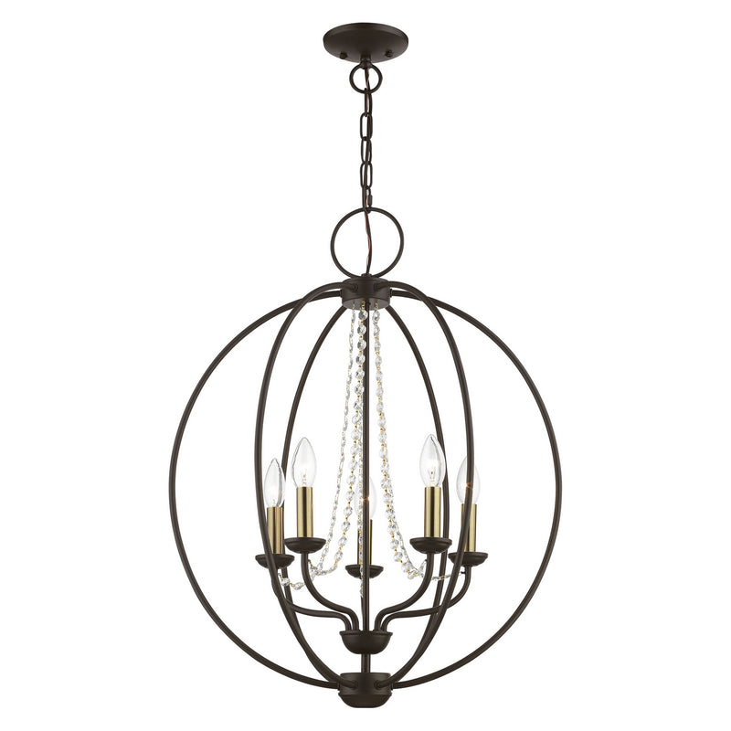 Livex Lighting 40915-07 Five Light Chandelier, Bronze w/Antique Brass Finish Candles