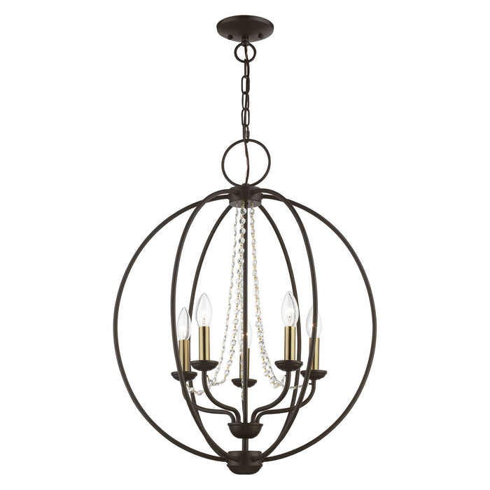 Livex Lighting 40915-07 Five Light Chandelier, Bronze w/Antique Brass Finish Candles
