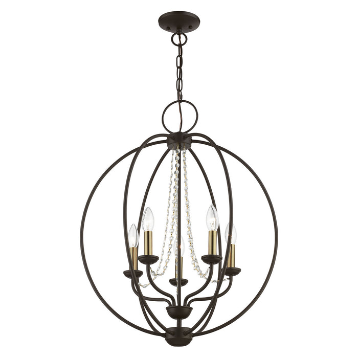 Livex Lighting 40915-07 Five Light Chandelier, Bronze w/Antique Brass Finish Candles