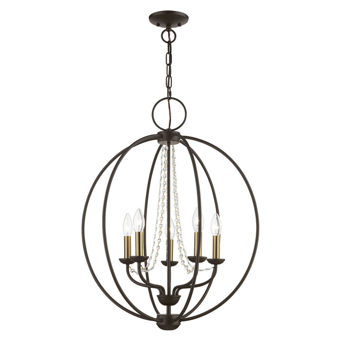 Livex Lighting 40915-07 Five Light Chandelier, Bronze w/Antique Brass Finish Candles