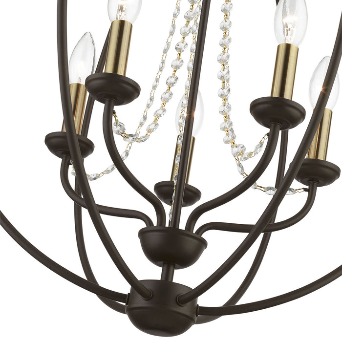 Livex Lighting 40915-07 Five Light Chandelier, Bronze w/Antique Brass Finish Candles