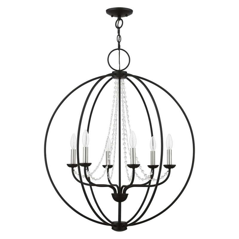 Livex Lighting 40916-04 Six Light Chandelier, Black w/Brushed Nickel Finish Candles