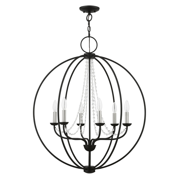 Livex Lighting 40916-04 Six Light Chandelier, Black w/Brushed Nickel Finish Candles
