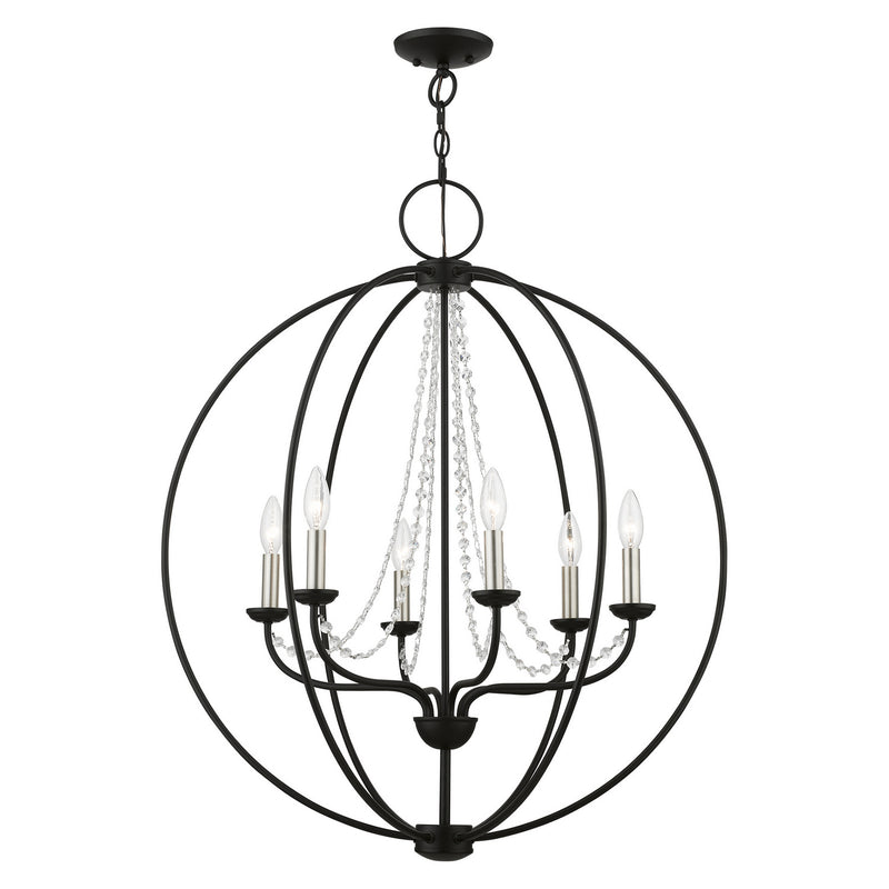 Livex Lighting 40916-04 Six Light Chandelier, Black w/Brushed Nickel Finish Candles