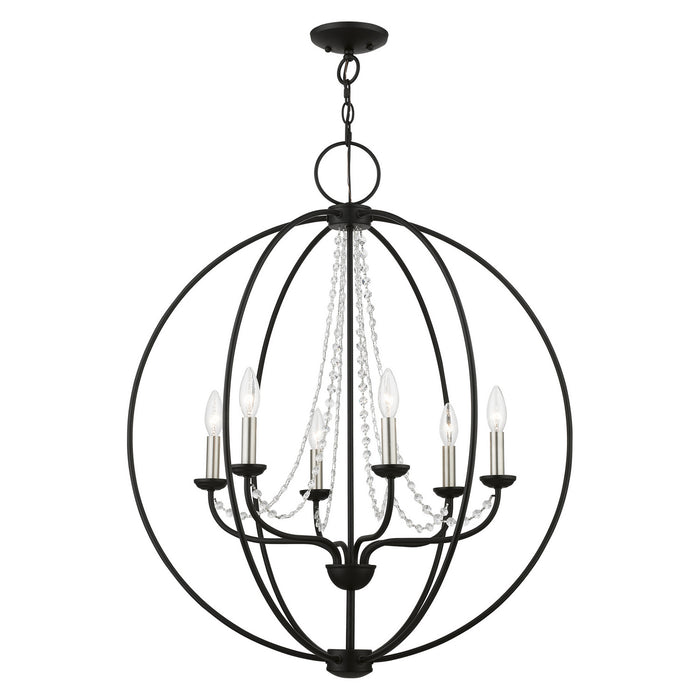 Livex Lighting 40916-04 Six Light Chandelier, Black w/Brushed Nickel Finish Candles