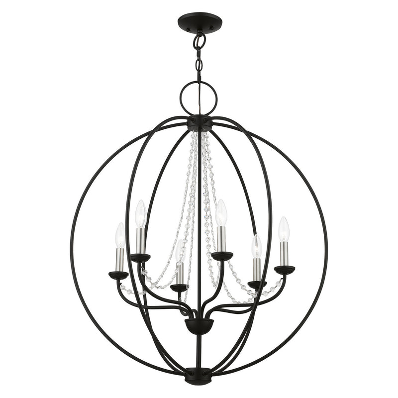 Livex Lighting 40916-04 Six Light Chandelier, Black w/Brushed Nickel Finish Candles