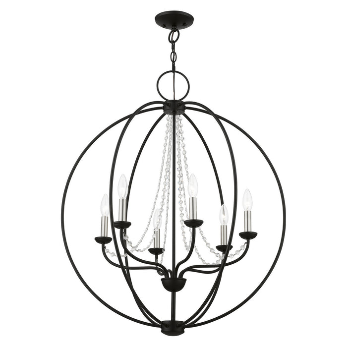 Livex Lighting 40916-04 Six Light Chandelier, Black w/Brushed Nickel Finish Candles