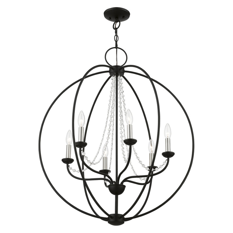 Livex Lighting 40916-04 Six Light Chandelier, Black w/Brushed Nickel Finish Candles