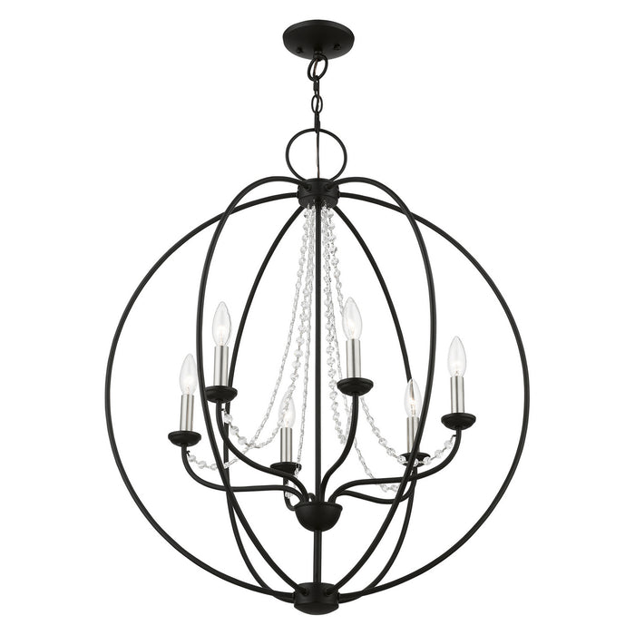 Livex Lighting 40916-04 Six Light Chandelier, Black w/Brushed Nickel Finish Candles