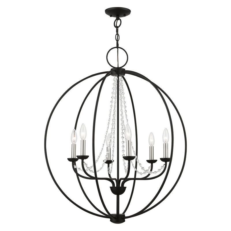 Livex Lighting 40916-04 Six Light Chandelier, Black w/Brushed Nickel Finish Candles