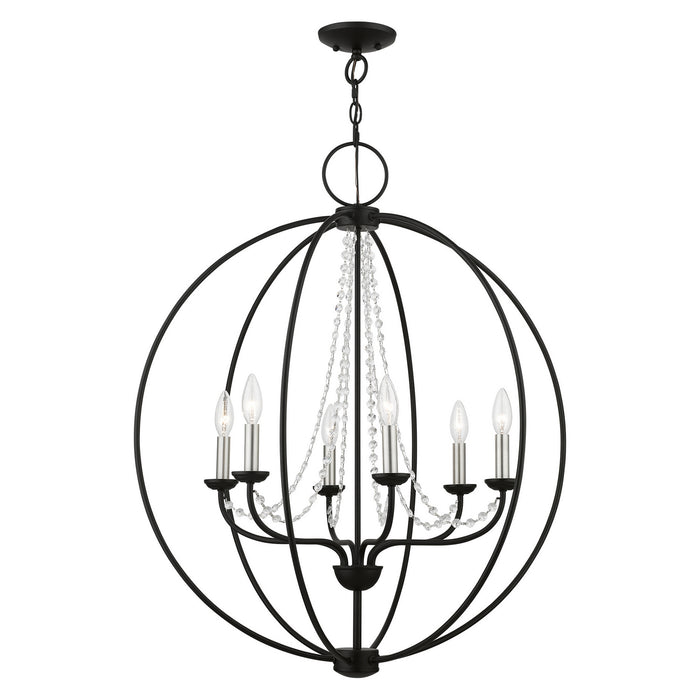 Livex Lighting 40916-04 Six Light Chandelier, Black w/Brushed Nickel Finish Candles
