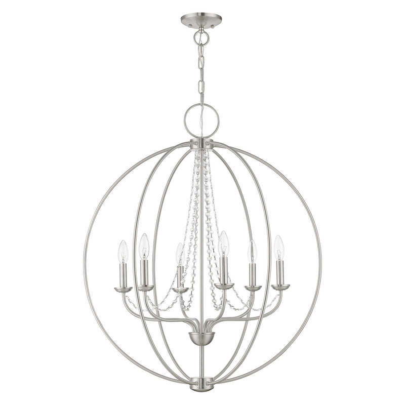 Livex Lighting 40916-91 Six Light Chandelier, Brushed Nickel