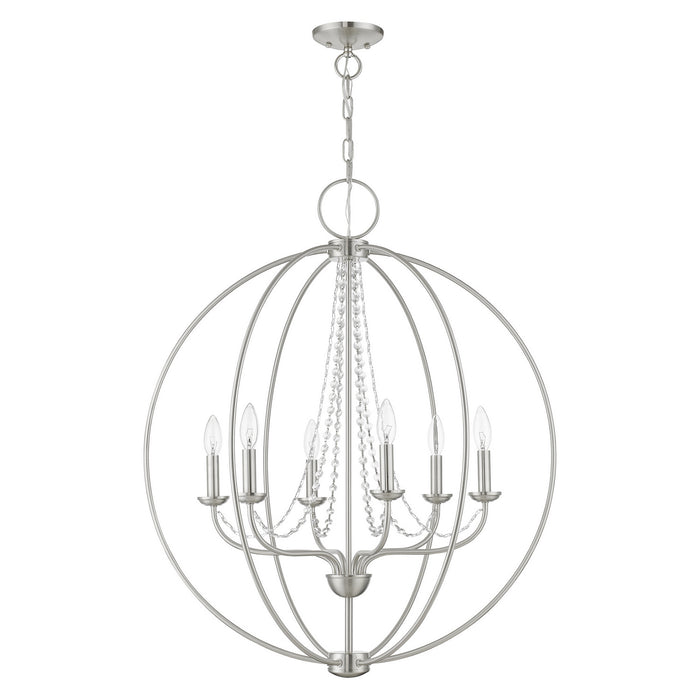 Livex Lighting 40916-91 Six Light Chandelier, Brushed Nickel