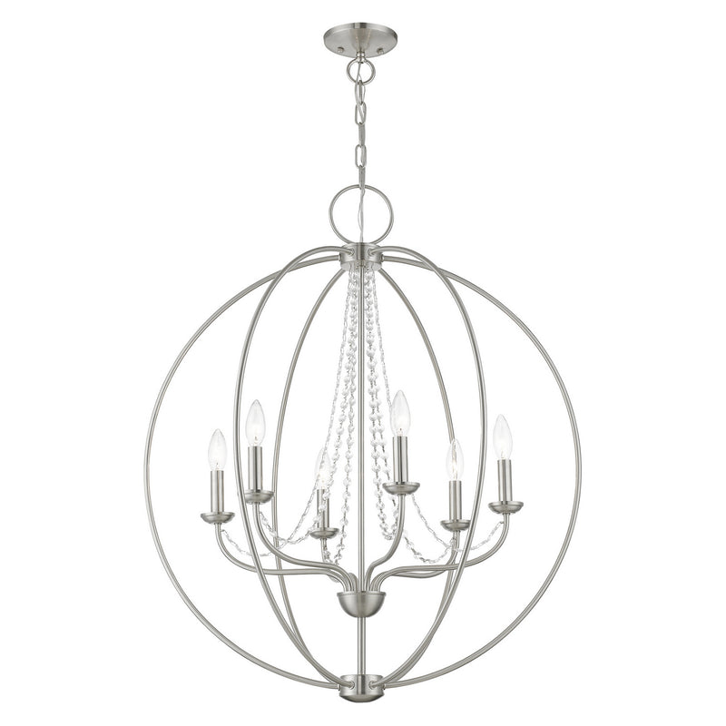 Livex Lighting 40916-91 Six Light Chandelier, Brushed Nickel