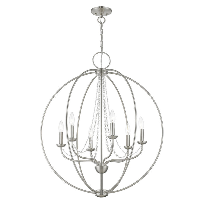 Livex Lighting 40916-91 Six Light Chandelier, Brushed Nickel