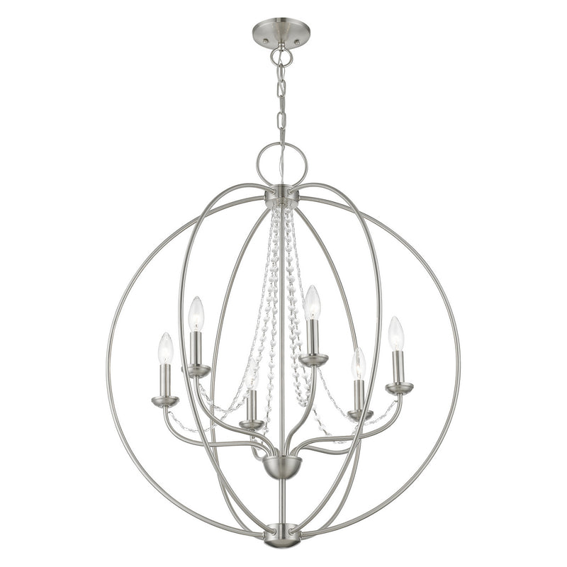 Livex Lighting 40916-91 Six Light Chandelier, Brushed Nickel