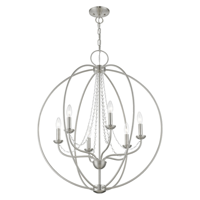 Livex Lighting 40916-91 Six Light Chandelier, Brushed Nickel