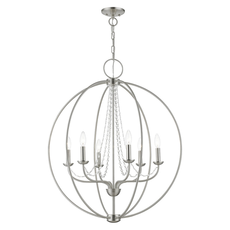 Livex Lighting 40916-91 Six Light Chandelier, Brushed Nickel
