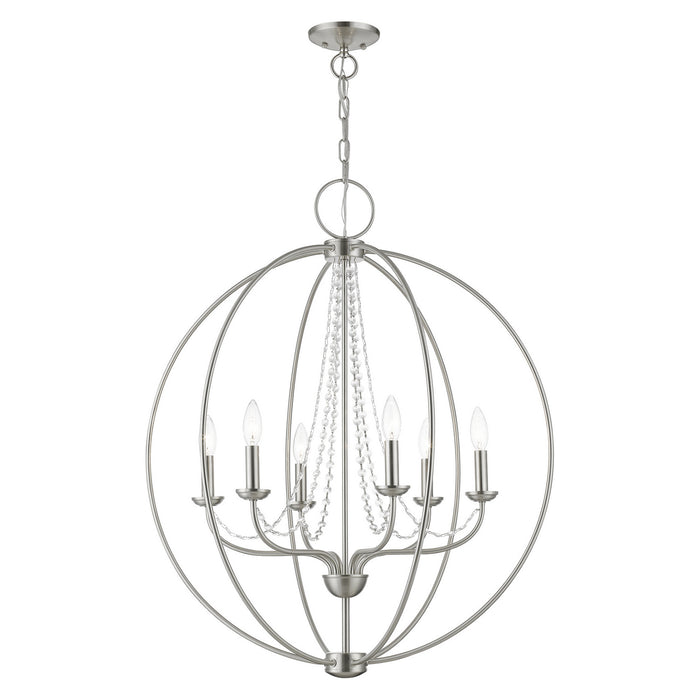Livex Lighting 40916-91 Six Light Chandelier, Brushed Nickel