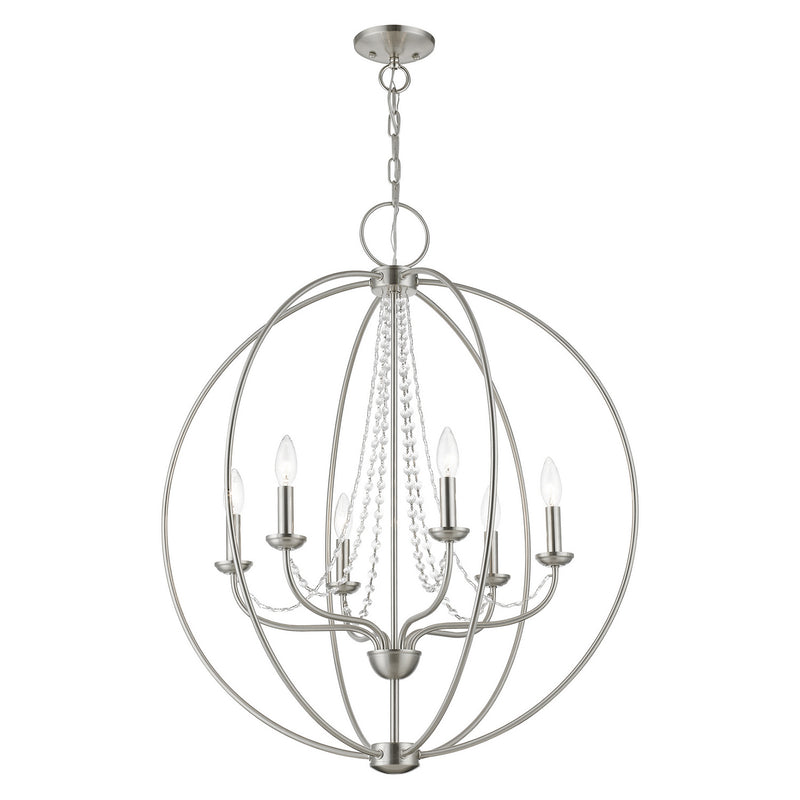 Livex Lighting 40916-91 Six Light Chandelier, Brushed Nickel