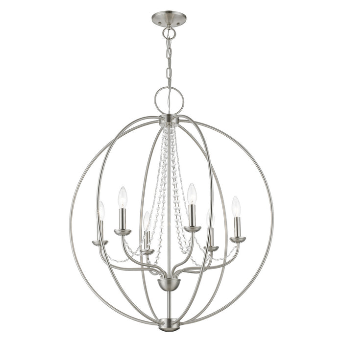 Livex Lighting 40916-91 Six Light Chandelier, Brushed Nickel