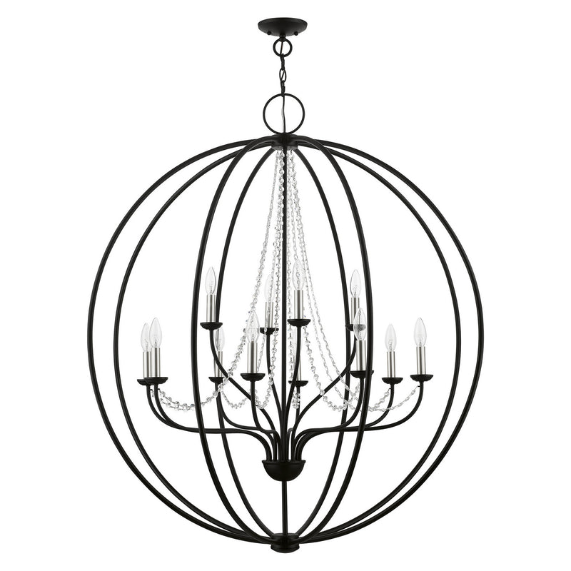 Livex Lighting 40919-04 12 Light Foyer Chandelier, Black w/Brushed Nickel Finish Candles