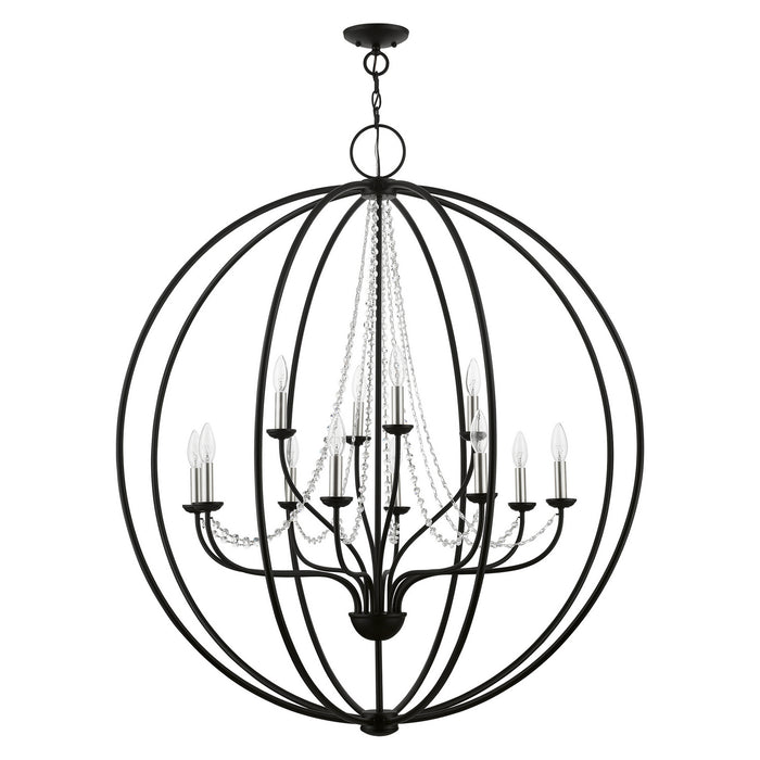 Livex Lighting 40919-04 12 Light Foyer Chandelier, Black w/Brushed Nickel Finish Candles