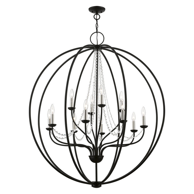 Livex Lighting 40919-04 12 Light Foyer Chandelier, Black w/Brushed Nickel Finish Candles