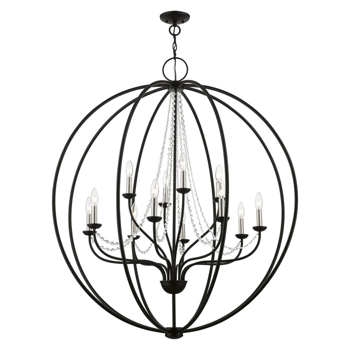 Livex Lighting 40919-04 12 Light Foyer Chandelier, Black w/Brushed Nickel Finish Candles