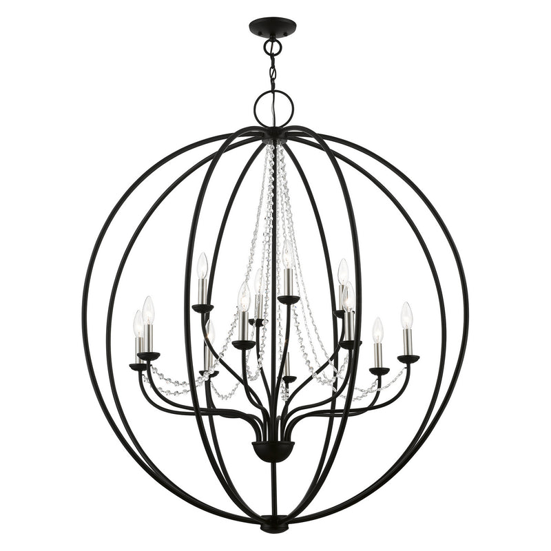 Livex Lighting 40919-04 12 Light Foyer Chandelier, Black w/Brushed Nickel Finish Candles