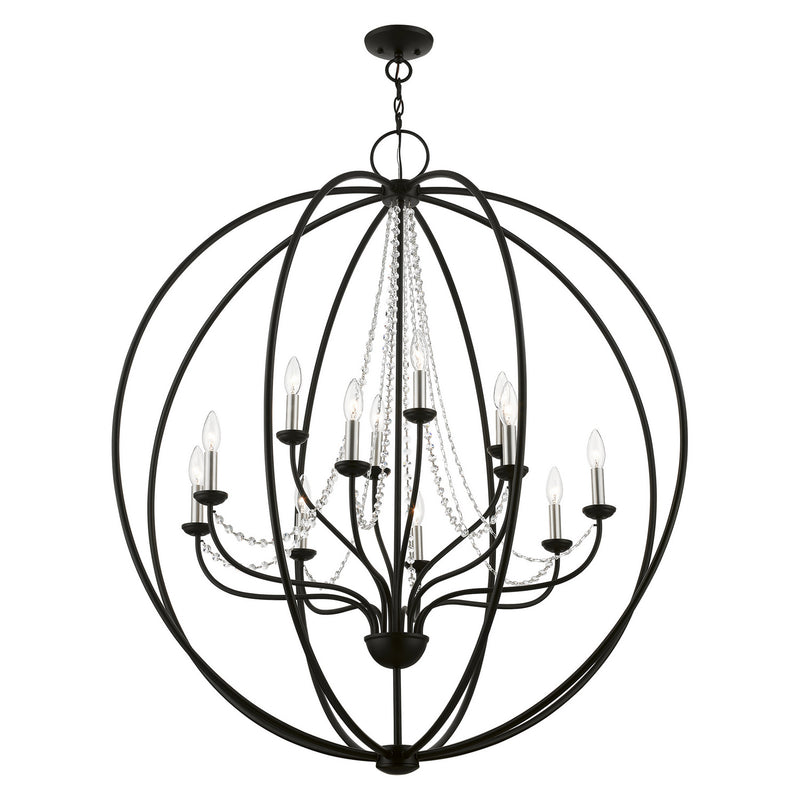 Livex Lighting 40919-04 12 Light Foyer Chandelier, Black w/Brushed Nickel Finish Candles