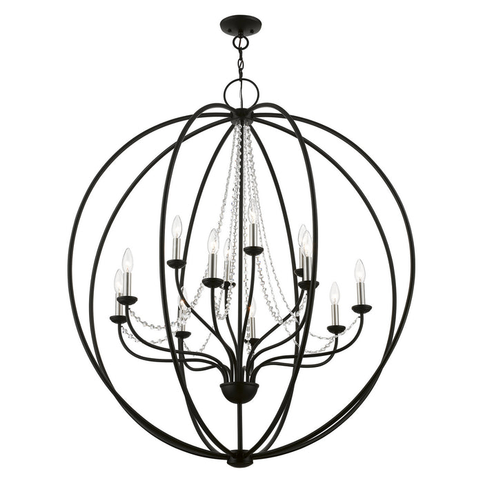 Livex Lighting 40919-04 12 Light Foyer Chandelier, Black w/Brushed Nickel Finish Candles