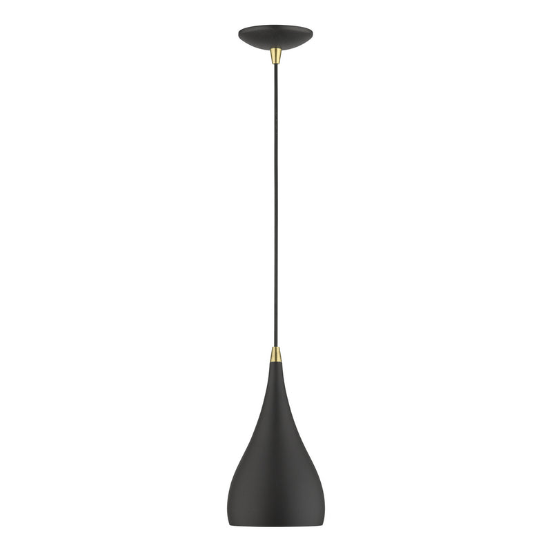 Livex Lighting 41171-14 One Light Mini Pendant, Textured Black w/Antique Brass