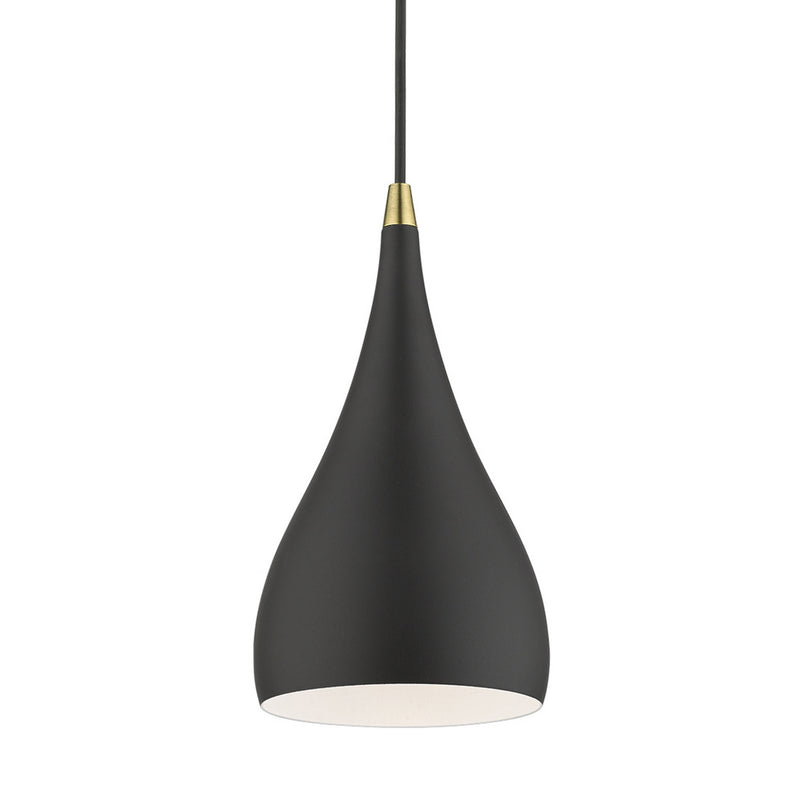 Livex Lighting 41171-14 One Light Mini Pendant, Textured Black w/Antique Brass