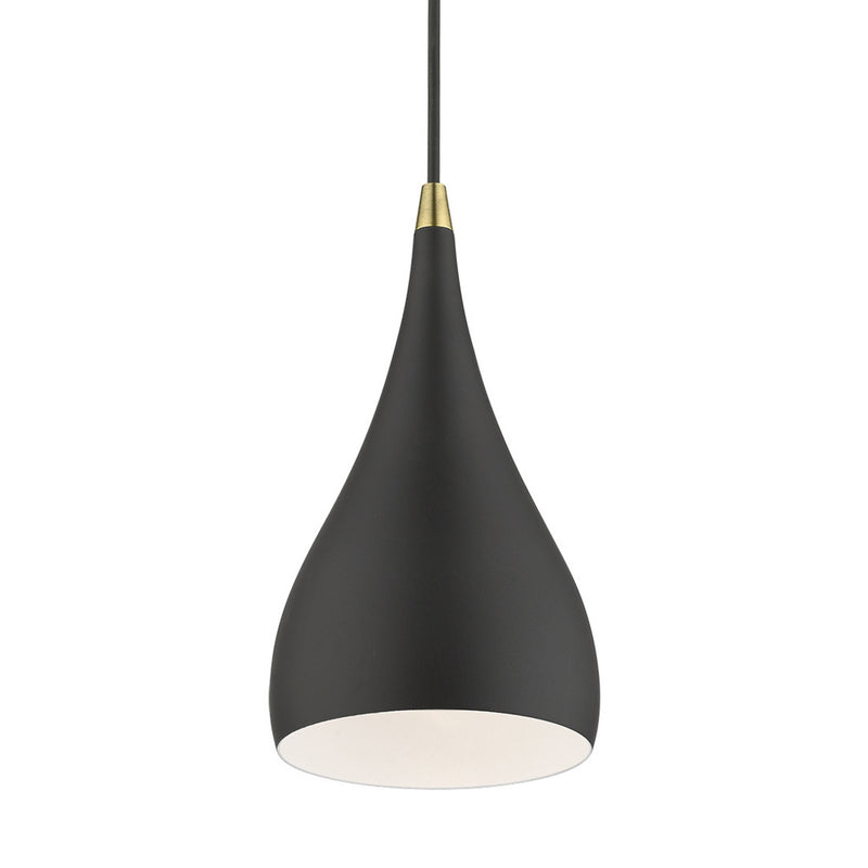 Livex Lighting 41171-14 One Light Mini Pendant, Textured Black w/Antique Brass