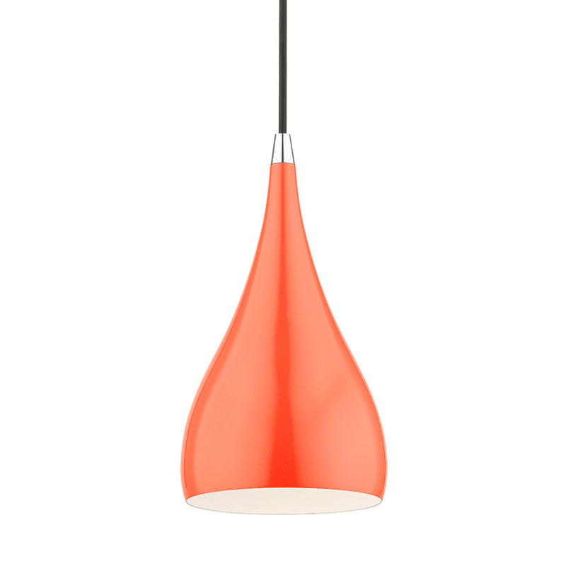 Livex Lighting 41171-77 One Light Mini Pendant, Shiny Orange w/Polished Chrome