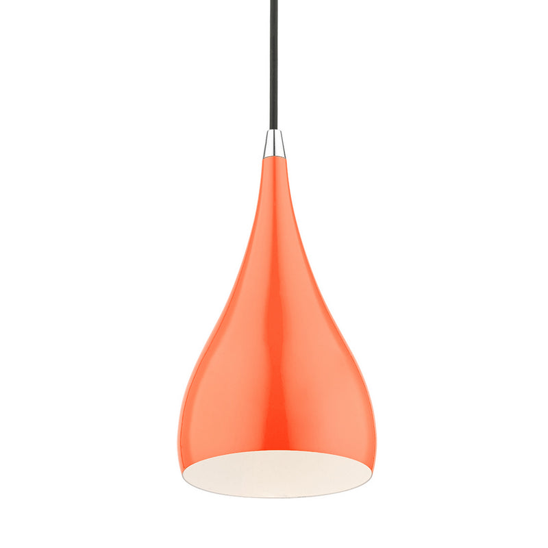 Livex Lighting 41171-77 One Light Mini Pendant, Shiny Orange w/Polished Chrome