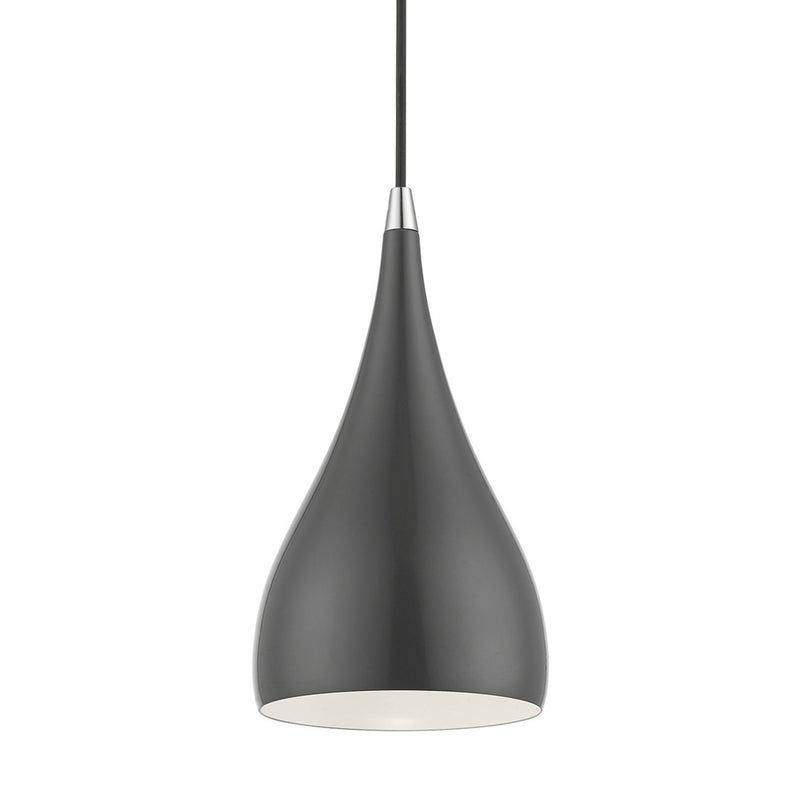 Livex Lighting 41171-96 One Light Mini Pendant, Shiny Dark Gray w/Polished Chrome