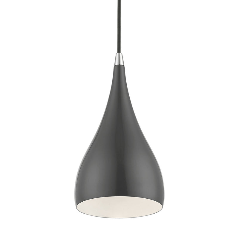 Livex Lighting 41171-96 One Light Mini Pendant, Shiny Dark Gray w/Polished Chrome